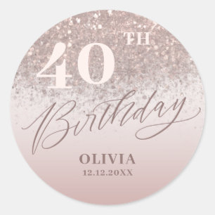 Sticker Rond Chic 40e fête d'anniversaire Rose Parties scintill