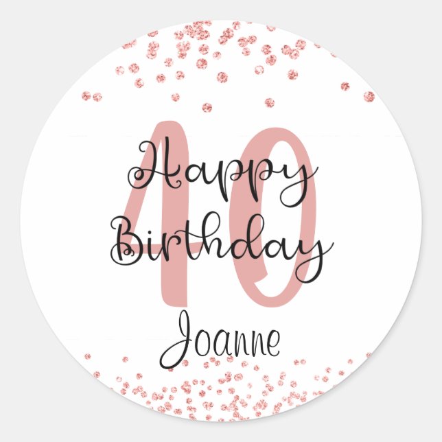 Sticker Rond Chic 40th Birthday Rose Gold Parties scintillant N (Devant)