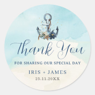 Sticker Rond Chic Ancre nautique Moderne Plage Mariage