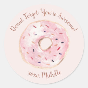 Sticker Rond Chic Aquarelle Donut Oubliez que vous êtes génial 