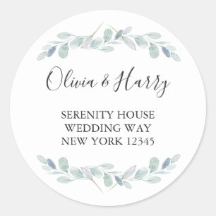 Sticker Rond Chic Aquarelle Eucalyptus Retourner Adresse Sticke