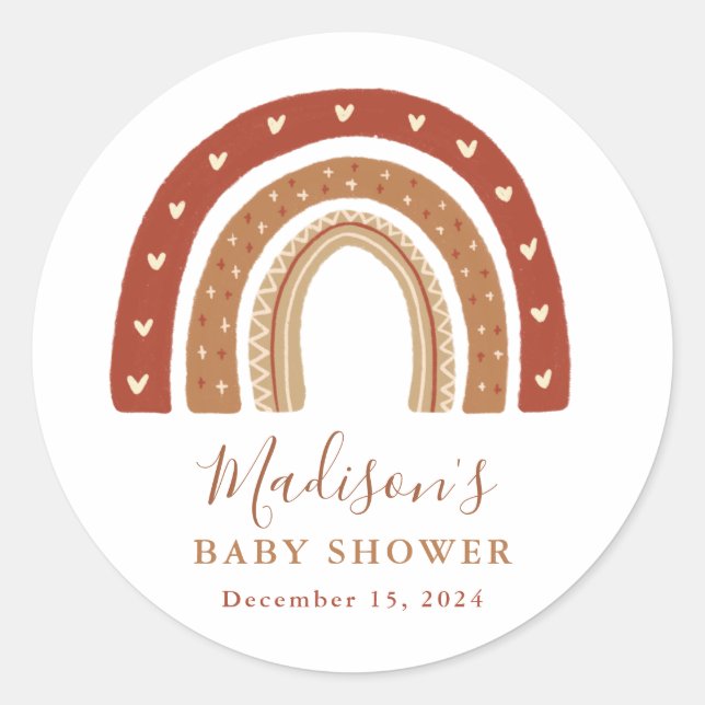 Sticker Rond Chic Baby shower Arc-en-ciel en terre cuite Boho (Devant)