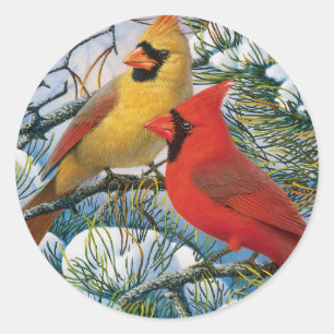 Sticker Rond Chic Beaux Cardinaux Rouges Et Noël De Neige