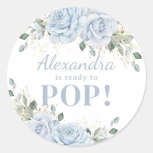 Sticker Rond Chic bébé bleu floral or bébé garçon prêt à la pop