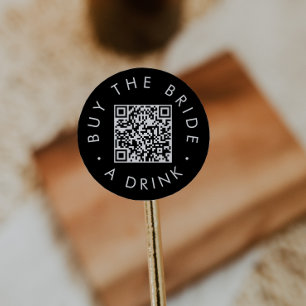 Sticker Rond Chic Black Acheter La Mariée Un Verre QR Code Circ
