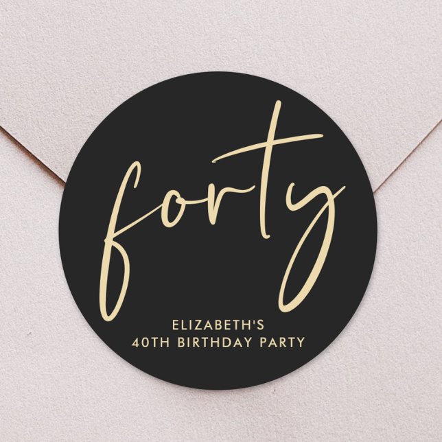Sticker Rond Chic Black Gold 40th Birthday Party (Créateur téléchargé)