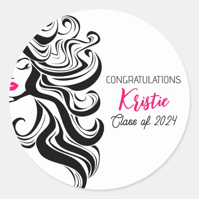 Sticker Rond Chic Black Hair Styliste Graduation Party Retro (Devant)