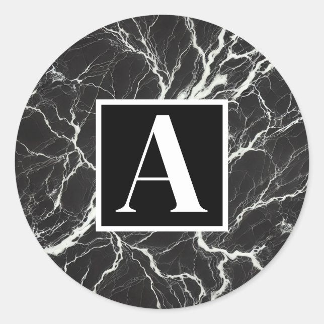 Sticker Rond Chic Black & Marbre blanc Look Glamor (Devant)