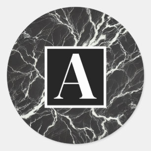 Sticker Rond Chic Black & Marbre blanc Look Glamor