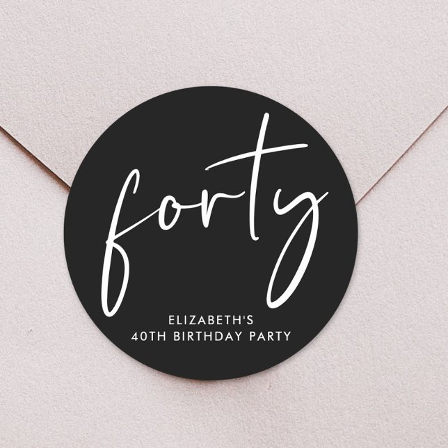 Sticker Rond Chic Black Whiite 40e fête d'anniversaire (Créateur téléchargé)