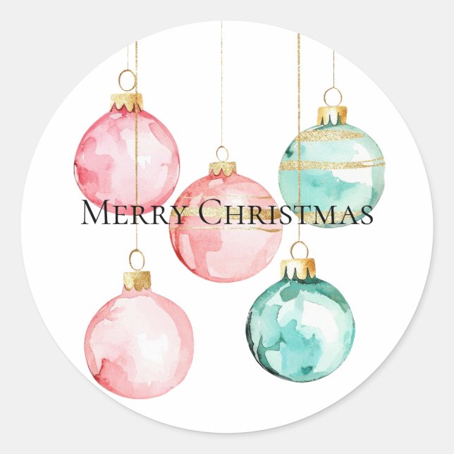 Sticker Rond Chic Blanc Mint Rose or ornements de Noël (Devant)
