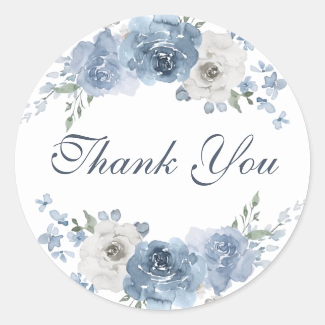 Sticker Rond Chic bleu foncé ivoire Floral Mariage Merci (Devant)