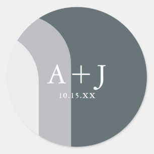 Sticker Rond Chic Blue Arches Monogramme et Date Mariage