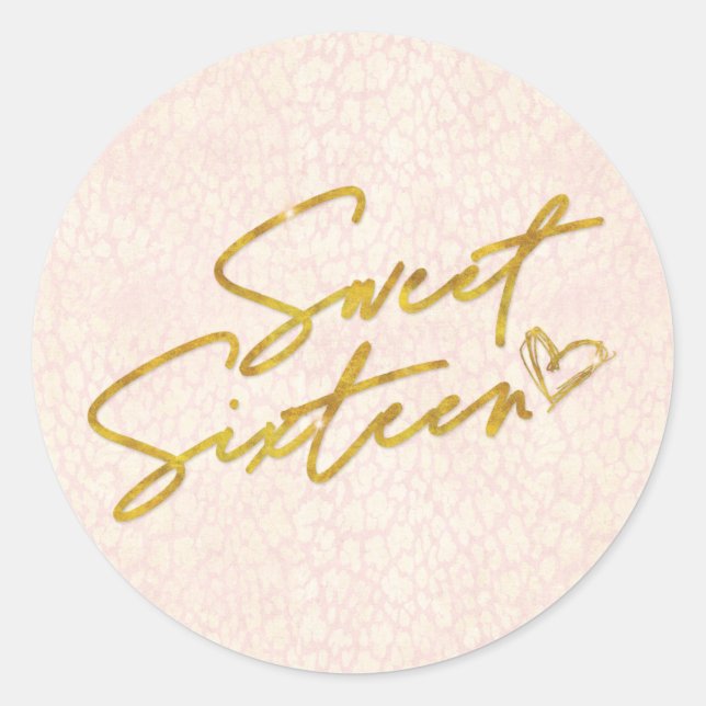 Sticker Rond Chic Blush Rose & Or Sweet 16 Partie (Devant)