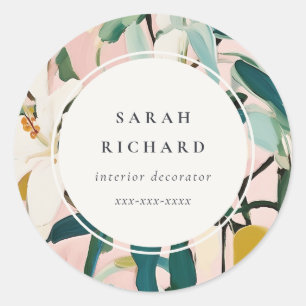 Sticker Rond Chic Boho coloré rose Turquoise vert peint Floral