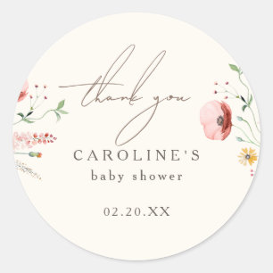 Sticker Rond Chic Boho Fleur sauvage Merci Baby shower