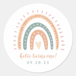 Sticker Rond Chic Boho Rainbow Pastel Premier Anniversaire