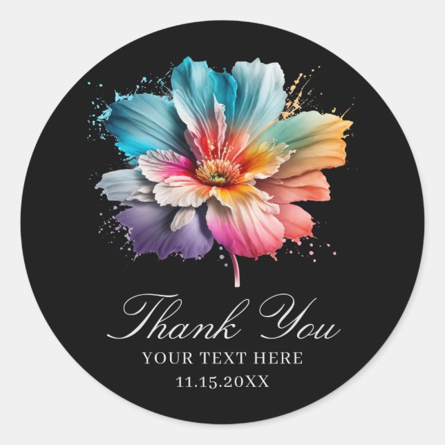 Sticker Rond Chic Boho tendance élégant arc-en-ciel Merci Flora (Devant)