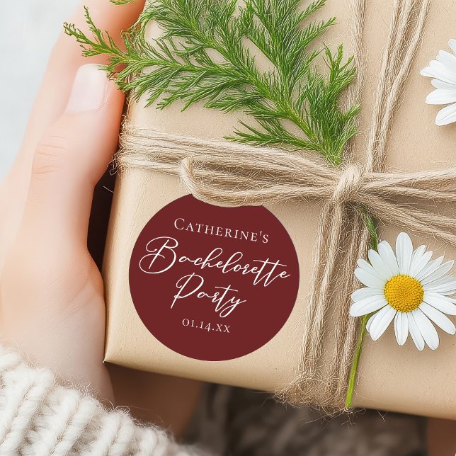 Sticker Rond Chic Burgundy Bachelorette Party Personalized (Créateur téléchargé)