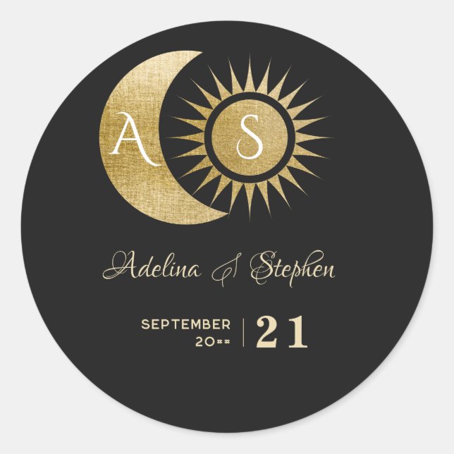 Sticker Rond Chic Céleste Crest Monogramme Soleil Lune en Or No (Devant)