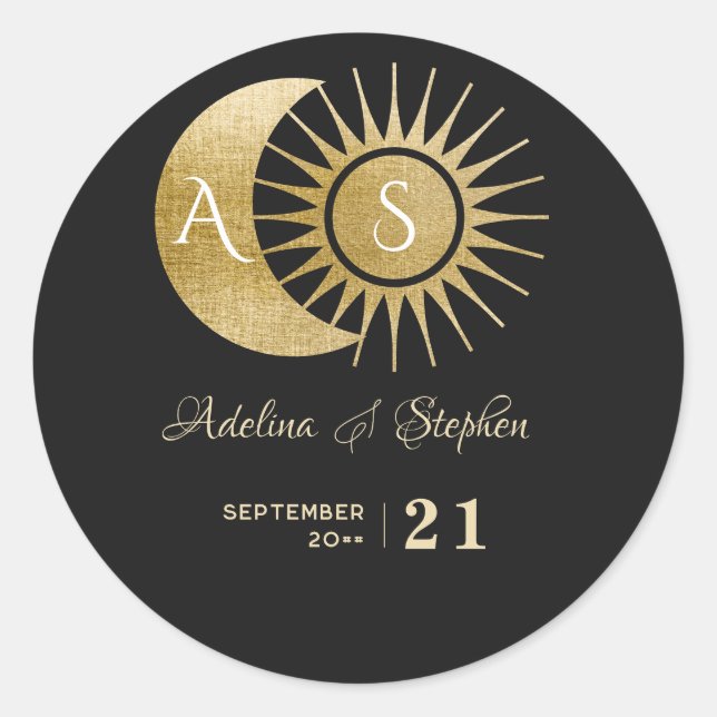 Sticker Rond Chic Céleste Crête de Monogramme de Soleil et de L (Devant)