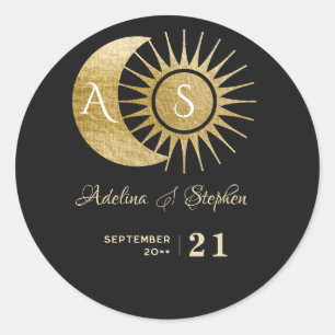 Sticker Rond Chic Céleste Crête de monogramme de soleil et de l