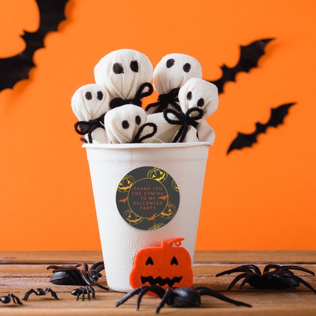 Sticker Rond Chic chauves-souris Citrouilles Halloween Merci (Chic Pumpkins Bats Halloween Thank You Classic Round Sticker)