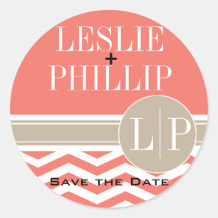 Sticker Rond Chic Chevron Monogramme   corail