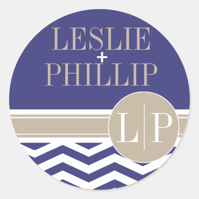 Sticker Rond Chic Chevron Monogramme | marine (Devant)
