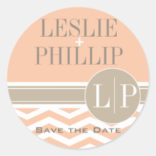 Sticker Rond Chic Chevron Monogramme   pêche