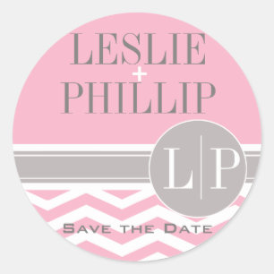 Sticker Rond Chic Chevron Monogramme   rose
