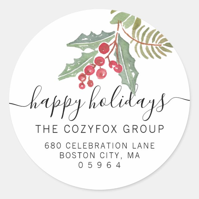 Sticker Rond Chic Christmas Holly Berry Adresse (Devant)