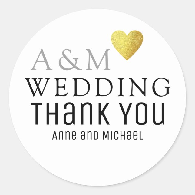 Sticker Rond chic coeur d'amour mariage Merci-You sur blanc (Devant)