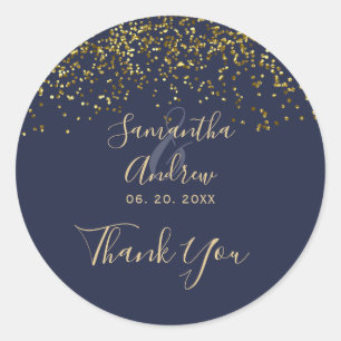 Sticker Rond Chic confettis or dorés typographie bleu marine me