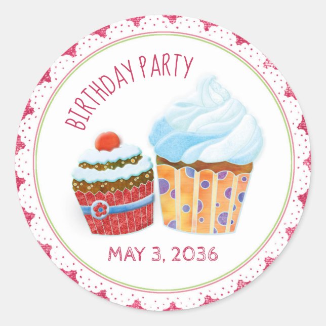 Sticker Rond Chic Cupcakes Fête d'anniversaire Favoriser (Devant)