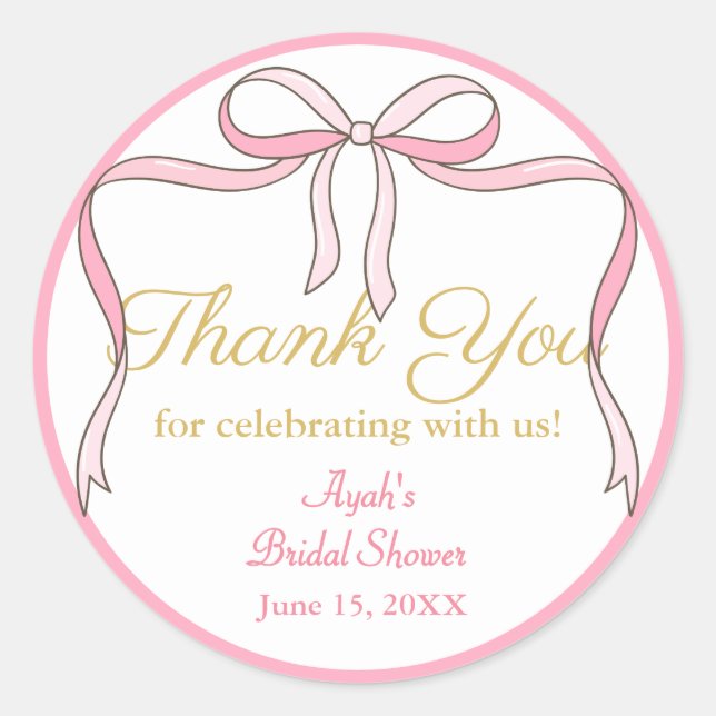 Sticker Rond Chic Cute Pink Bow Party Favoriser (Devant)