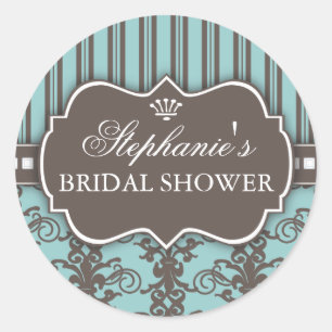 Sticker Rond Chic Damask & Stripe Fête des mariées Favoriser St