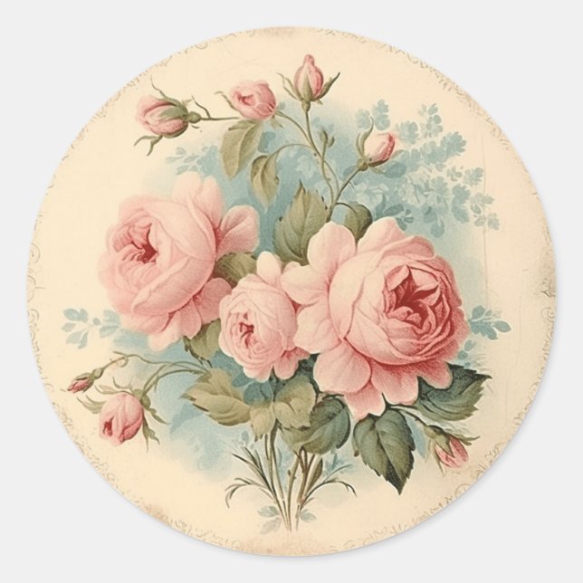 Sticker Rond Chic Décontracté,  Shabby Chic Rose (Devant)