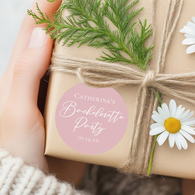 Sticker Rond Chic Dusty Rose Pink Bachelorette Party Custom (Créateur téléchargé)