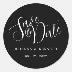 Sticker Rond Chic Elegant Black Wedding Enregistrer la date