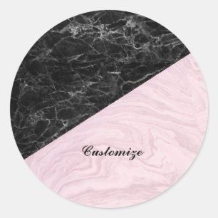 Sticker Rond Chic Elegant Marbre Noir Rose Personnaliser