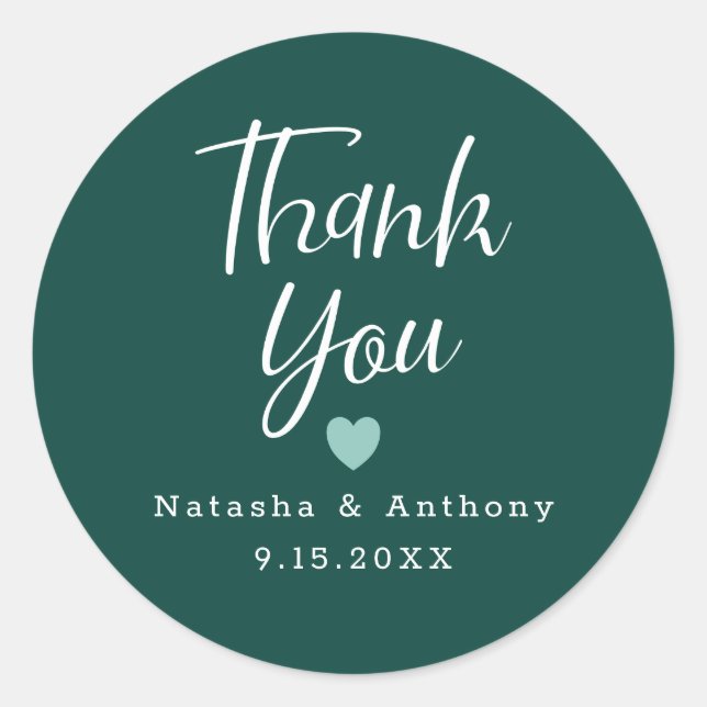 Sticker Rond Chic Emerald Green Mariage de Merci de coeur blanc (Devant)