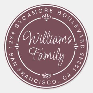 Sticker Rond Chic Family Monogram Adresse de retour Bourgogne