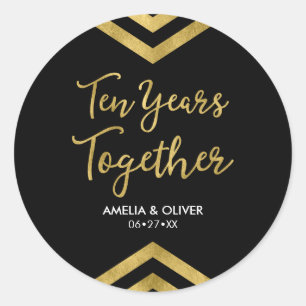 Sticker Rond Chic Faux Gold Chevron 10e anniversaire fête