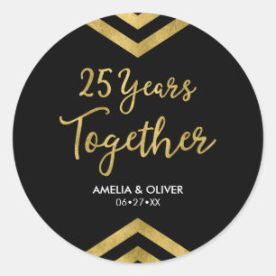 Sticker Rond Chic Faux Gold Chevron 25e anniversaire fête