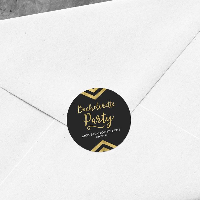 Sticker Rond Chic Faux Gold Chevron Bachelorette Party (Créateur téléchargé)
