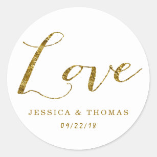 Sticker Rond Chic Faux Gold Foil Custom Wedding Love Modèle
