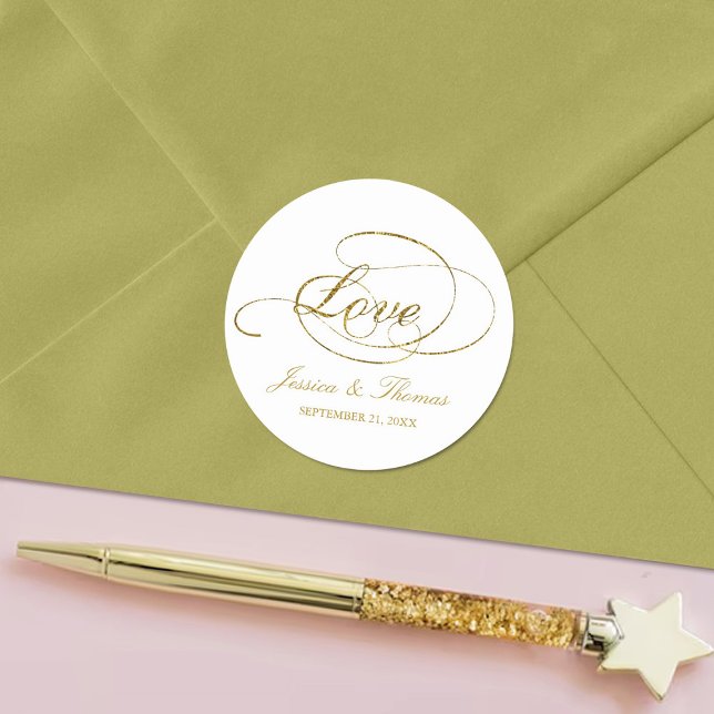 Sticker Rond Chic Faux Gold Foil Wedding Favor Modèle (Créateur téléchargé)