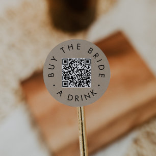 Sticker Rond Chic Faux Kraft Code QR Boire Un Verre À La Mariée