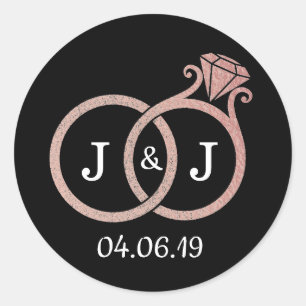 Sticker Rond Chic Faux Rose Gold Foil Monogramme Mariage Cercle